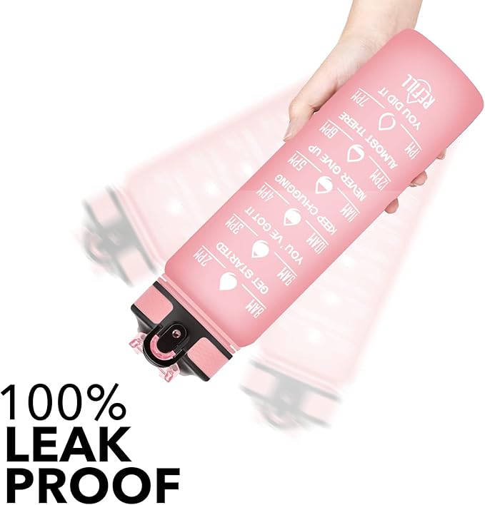 Hyeta 32 oz Water Bottles with Times to Drink and Straw, Motivational Water Bottle with Time Marker, Leakproof, Drinking Sports Water Bottle for Fitness, Gym and Outdoor-FlexoryFit