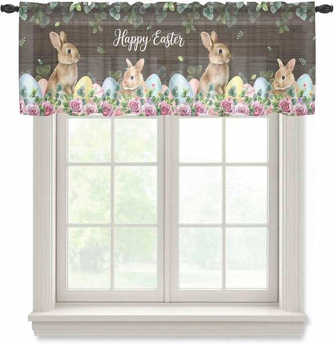 Easter Sheer Valances for Windows 54"x18", Light Filtering Kitchen Curtains by Unknown