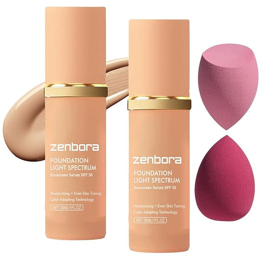 2 Pack Bio Foundation 4 in 1 Light Spectrum, Anti-Wrinkle Color Changing Full Coverage Concealer Foundation, SPF50+ Long-Wearing & Waterproof for Sport, Dancing, Outside-30ML-FlexoryFit