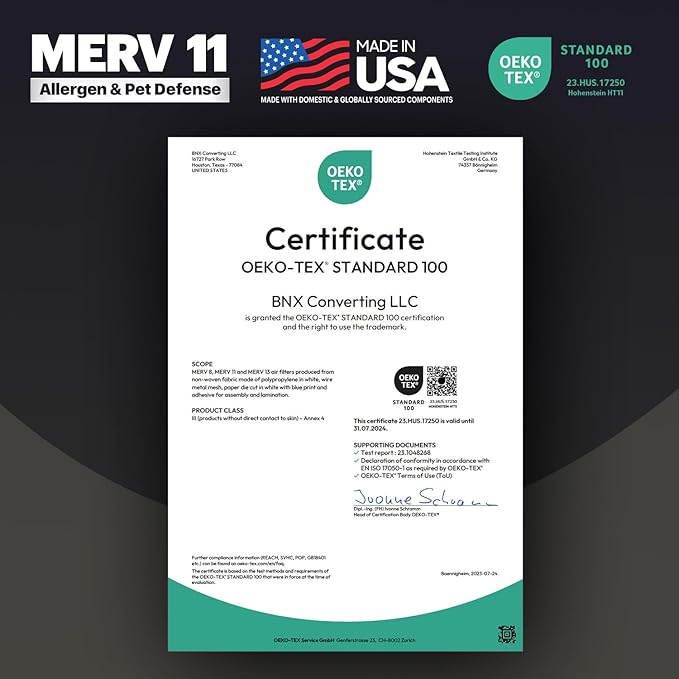 BNX TruFilter 20x25x2 Air Filter MERV 11 (4-Pack) - MADE IN USA - Allergen Defense Electrostatic Pleated Air Conditioner HVAC AC Furnace Filters for Allergies, Dust, Pet, Smoke, Allergy MPR 1200 FPR 7