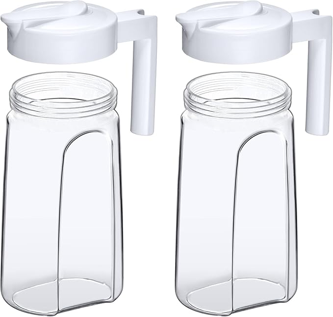 Amazing Abby - Slim Mini - 2-Pack Tritan Pitcher (48 oz), Unbreakable Plastic Water Pitcher with Lid, BPA-Free, Heat-Resistant, Dishwasher-Safe, Great for Both Iced and Hot Drinks, White