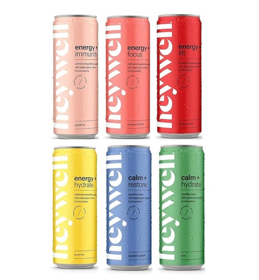 Heywell Sparkling Adaptogenic, Trial Pack, 12 Fluid Ounce (Pack of 6) - Organic, Non GMO, Vegan, Gluten Free, Dairy Free-FlexoryFit