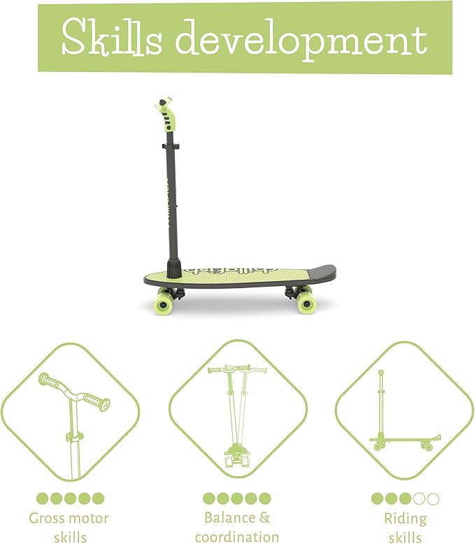 Chillafish Skatieskootie Customizable Training Skateboard and Lean-to-Steer Scooter with Detachable Stability Handlebar, Ages 3+-FlexoryFit