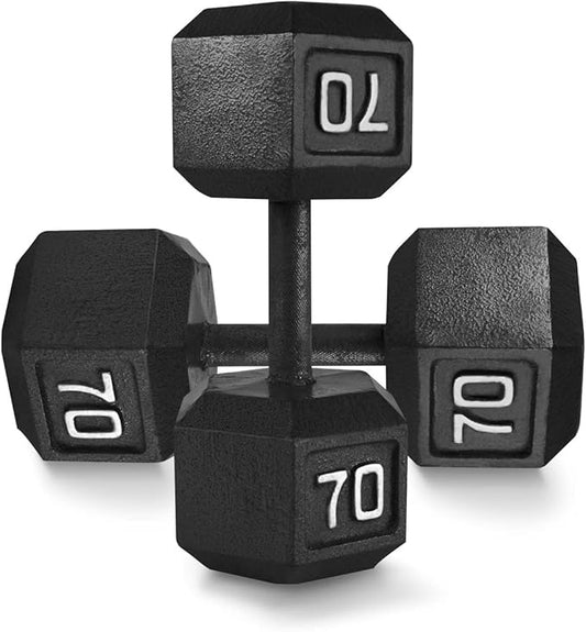 WF Athletic Supply Cast Iron Solid Hexagon Gray/Black Dumbbells, Strength Training Free Weights Set of 2 for Women and Men, Hand Weights Sold by Pairs, Multi-Select Size Options Available-FlexoryFit