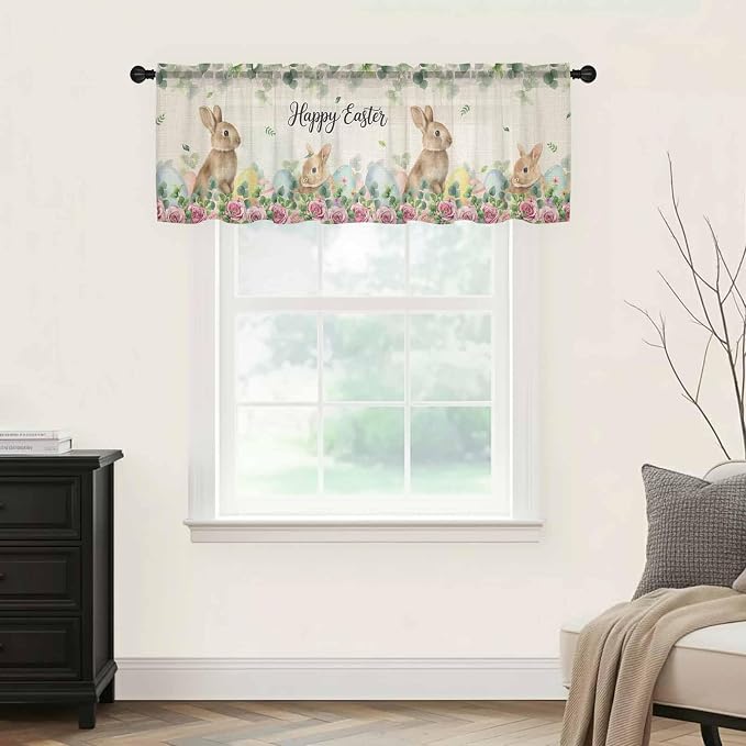 Easter Sheer Valances for Windows 42"x18", Light Filtering Kitchen Curtains - Image 9