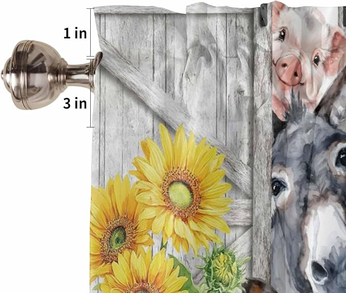 Farmhouse Half Window Curtains 24 Inches Long, Watercolor Sunflowers Animals - Image 6