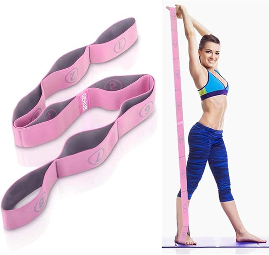 Stretch Strap, Elastic Yoga Stretching Strap, Multi-Loop for Physical Therapy, Pilates, Yoga, Dance & Gymnastics Exercise and Flexible Pilates Stretch Band-FlexoryFit