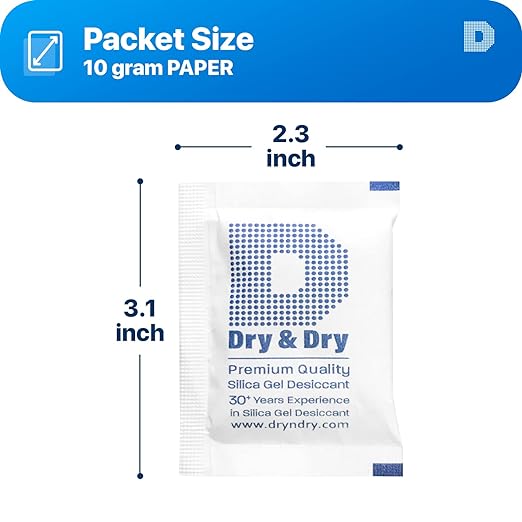 Dry & Dry 10 Gram [150 Packets] Food Grade Silica Gel Packs Desiccant Packs, Silica Packets - Rechargeable Silica Gel Packets, Desiccants, Silica Gel
