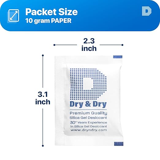 Dry & Dry 10 Gram [200 Packets] Silica Gel Packets Silica Gel Desiccants, Silica Gel Packs - Rechargeable (Food Safe) Silica Gel Packets, Silica Packets