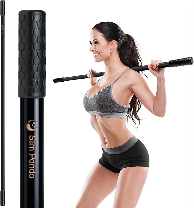 Slim Panda Yoga Stick, 5ft Natural Bamboo Stick with Rubber Ends, Exercise Stretching Stick for Yoga, Stretching, Balance and Correcting Posture, Rehabilitation Physical Therapy Aids-FlexoryFit