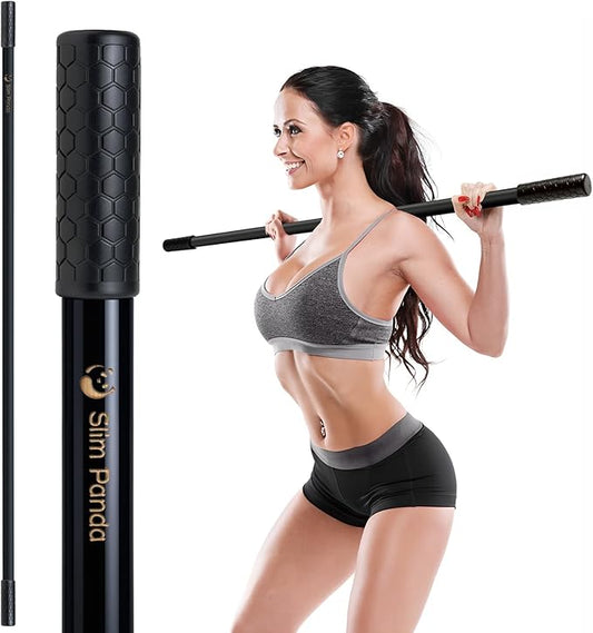 Slim Panda Yoga Stick, 5ft Natural Bamboo Stick with Rubber Ends, Exercise Stretching Stick for Yoga, Stretching, Balance and Correcting Posture, Rehabilitation Physical Therapy Aids-FlexoryFit