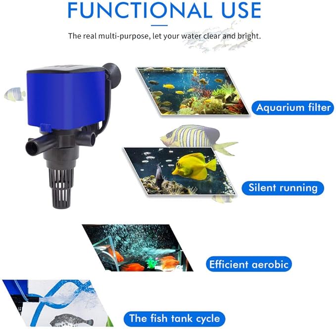 475 GPH Powerhead Submersible Pump - 3 in 1 Aquarium Fish Tank Pump with Oxygenation, Filtration & Water Cycling, 5 ft max lift, 25W