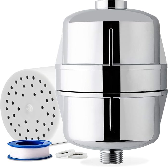 iSpring SF3S 15-Stage High Output Universal Shower Filter with Replaceable Cartridge, Better Skin, Softer Hair, and Stronger Nails, Chrome