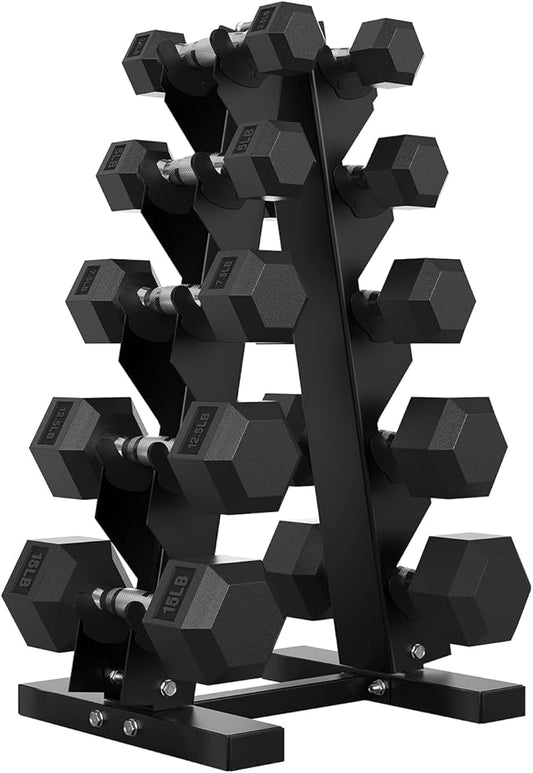 Hex Dumbbell Sets with Rack, 60-550 lb Rubber Encased Exercise & Fitness Dumbbells Set with Rack Option, Hand Weight for Strength Training, Weight Dumbbells-FlexoryFit