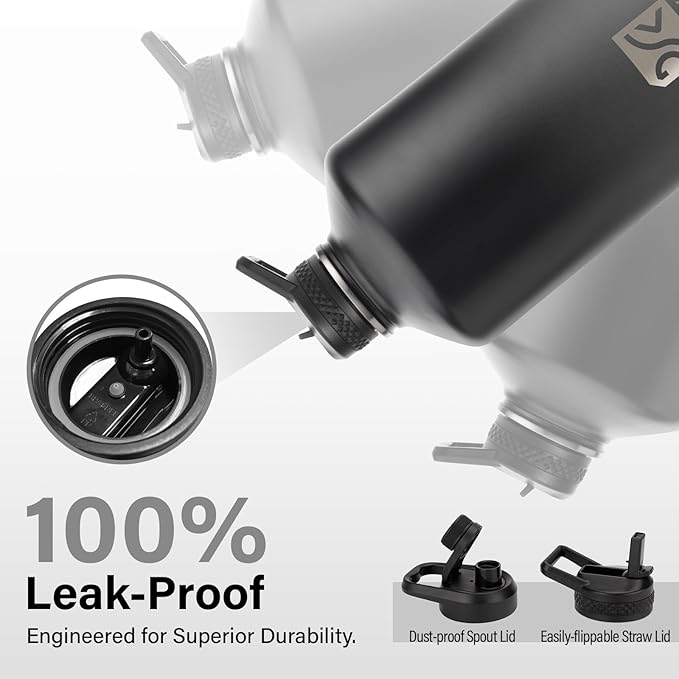 1 Gallon Water Bottle Insulated | Thickened Stainless Steel Vacuum Metal Water Jug | Portable Sports Large for Gym and Hiking with Straw, Carrier Bag, Handle Strap | BPA-Free 128 oz-FlexoryFit