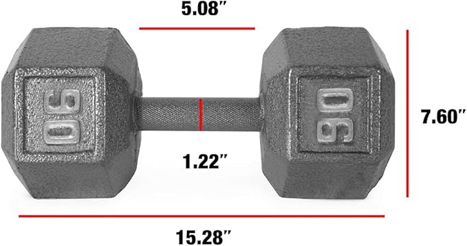 WF Athletic Supply Cast Iron Solid Hexagon Gray/Black Dumbbells, Strength Training Free Weights Set of 2 for Women and Men, Hand Weights Sold by Pairs, Multi-Select Size Options Available-FlexoryFit