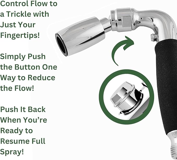 High Sierra® Solid Metal Handheld Shower Head, Lead-Free, with Built-In Trickle Valve. Shower Hose and Holder Not Included. Low Flow 1.5 GPM. Brushed Nickel