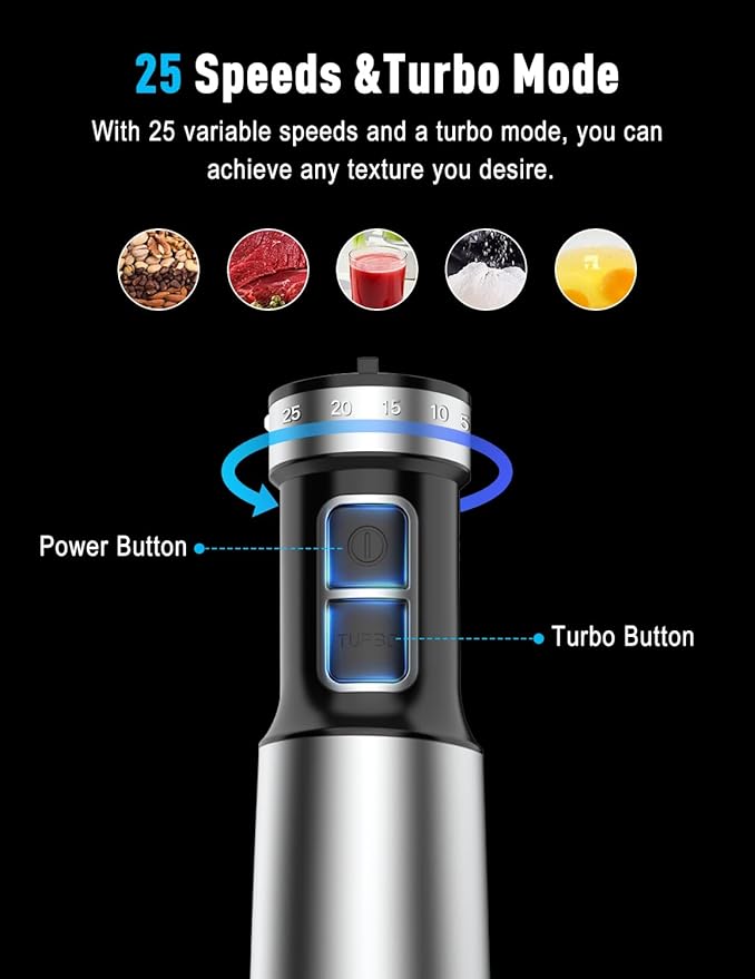 1000W Powerful Immersion Blender handheld, 2025 New Update Hand Blender with 25-Speed, Scratch-Resistant Corded Hand Mixer with Heavy-Duty Copper Brushless Motor and Gift Box-FlexoryFit