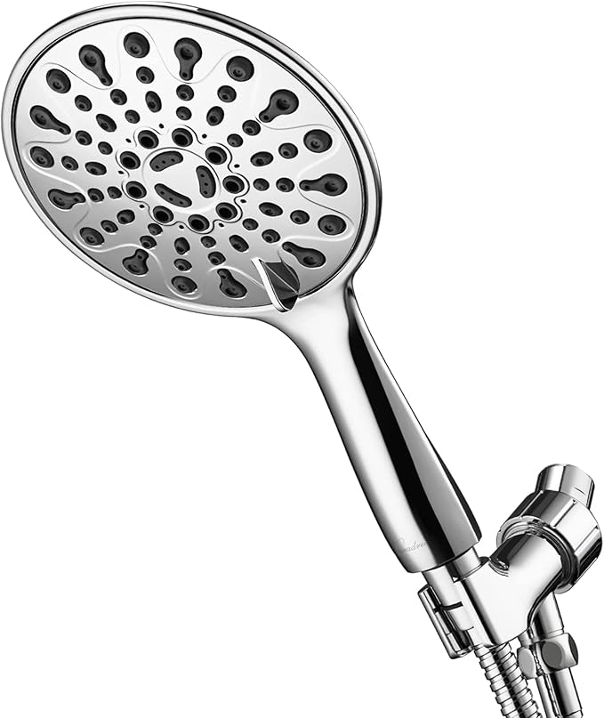 Handheld Shower Head, 6" Chrome Face 6 Spray Setting Shower Head with High Pressure, Brass Swivel Ball Mount and Extra Long Flexible Stainless Steel Hose