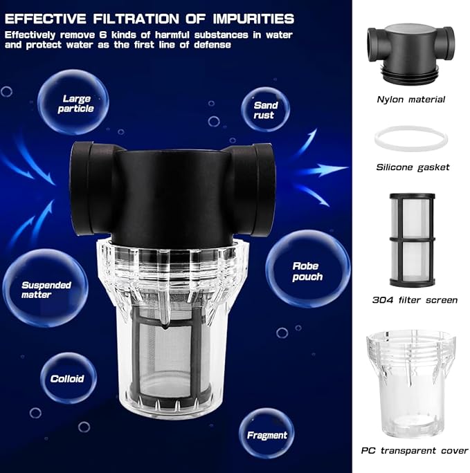 Water Pump Strainer Inline Mesh Strainer 1 inch Garden Hose Sediment Filter High Pipeline Filter for RV,Outdoor Gardening,Pressure Washer（80 Mesh）
