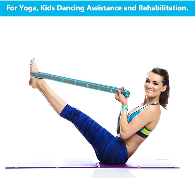 Stretch Strap, Elastic Yoga Stretching Strap, Multi-Loop for Physical Therapy, Pilates, Yoga, Dance & Gymnastics Exercise and Flexible Pilates Stretch Band-FlexoryFit