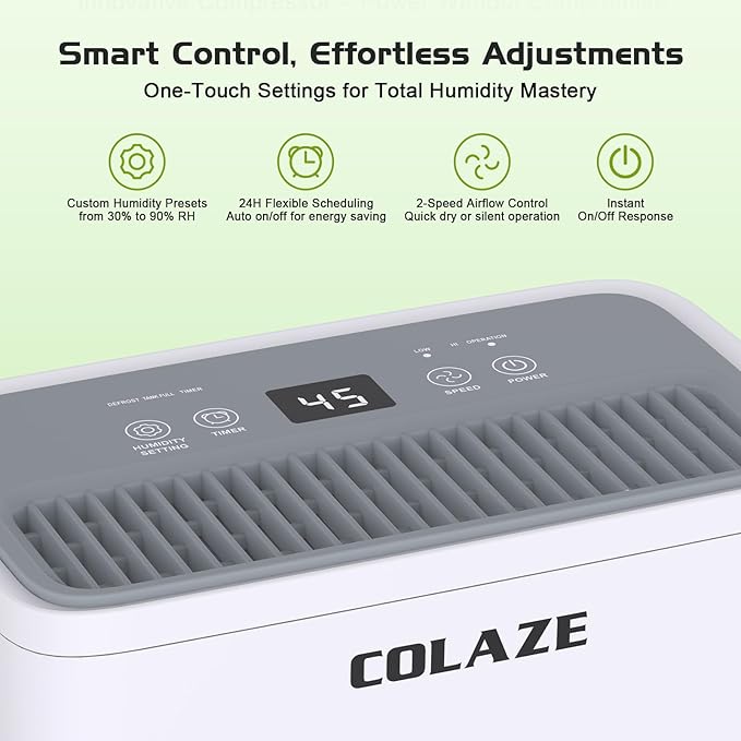 Dehumidifier for Home - 30 Pint Dehumidifier with Drain Hose Up to 2500 Sq. Ft Coverage - Ideal for Basement Bedroom Bathroom - Intelligent Humidity Control, Auto Defrost, 24H Timer
