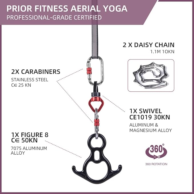 PRIOR FITNESS Aerial Silks Kit Colorful 9/15/20 Yards 40D Nylon Fabric Hammock Set With Hardware & Guide for All Levels Of Aerial Yoga Practice and Acrobatic Flying For Adults Aerial silk-FlexoryFit