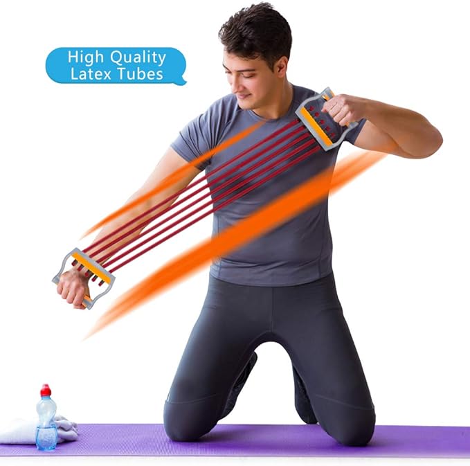 TOCO FREIDO Chest Expander | Arm Training, 5 Tubes Ajustable Arm Strength Trainer, Exercise Resistance Bands for Home Fitness Muscle Training Body Building-FlexoryFit