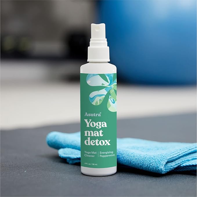 ASUTRA Yoga Mat Cleaner Spray (Energizing Peppermint), 4 fl oz - No Slippery Residue, Organic Essential Oils, Deep-Cleansing for Fitness Gear & Gym Equipment, Microfiber Towel Included-FlexoryFit