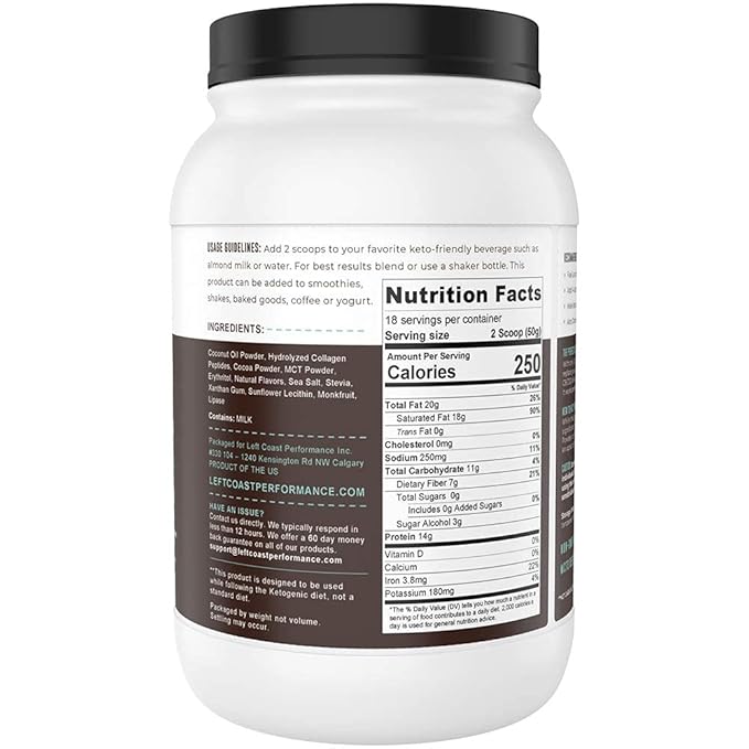 Keto Meal Replacement Shakes, Chocolate, 2lbs, Low Carb Keto Protein Shake Mix, MCT Powder, Grass Fed Hydrolyzed Collagen Peptides, Keto Breakfast Shake, 20g Fat, 14g Protein, 1 Net Carb, Zero Sugar-FlexoryFit