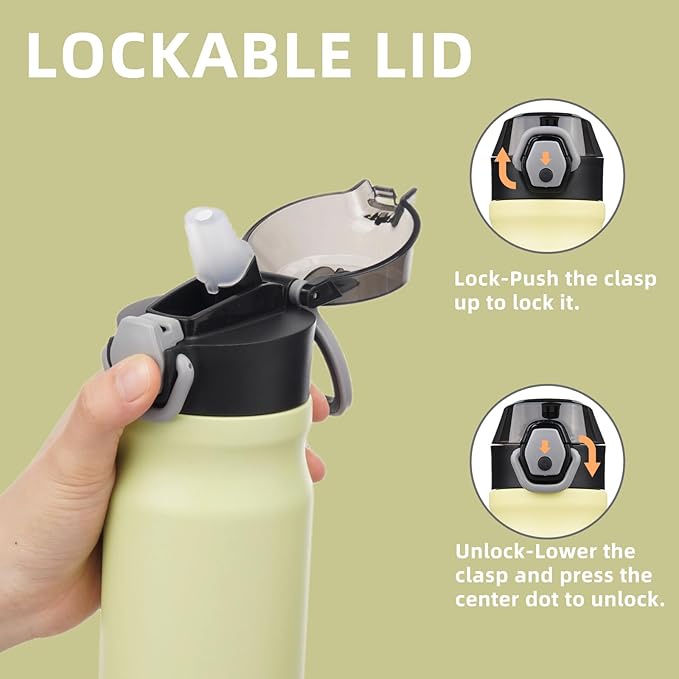 Insulated Water Bottle with Straw and Carry Loop,18 oz Stainless Steel Double Wall Vaccum Metal Water Flask with Leak-proof Lid,Macaron Green-FlexoryFit