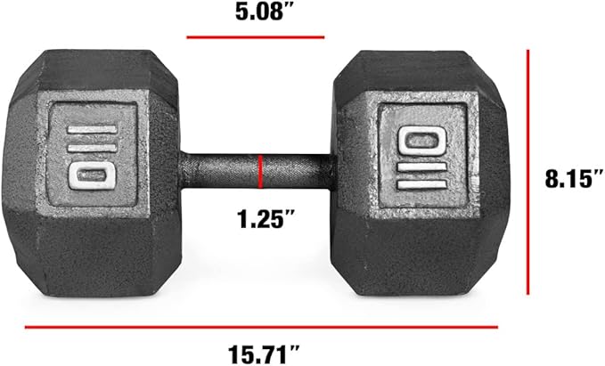 WF Athletic Supply Cast Iron Solid Hexagon Gray/Black Dumbbells, Strength Training Free Weights Set of 2 for Women and Men, Hand Weights Sold by Pairs, Multi-Select Size Options Available-FlexoryFit