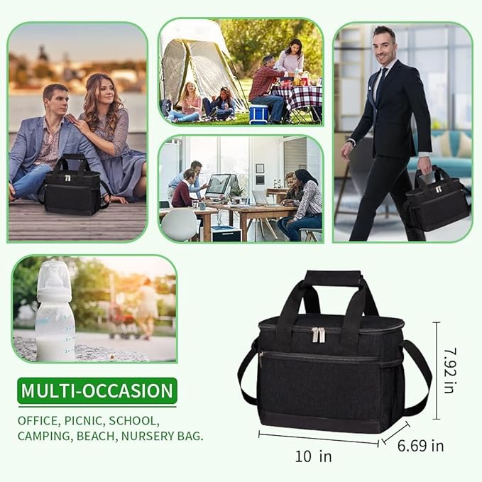 iknoe Large Foldable Cooler Bag, 8.5L Insulated Lunch Bag, Leakproof Lunch Cooler Tote with Multi-Bag Design Suitable for Beach, Picnic and Office Use, Black 15-Can-FlexoryFit