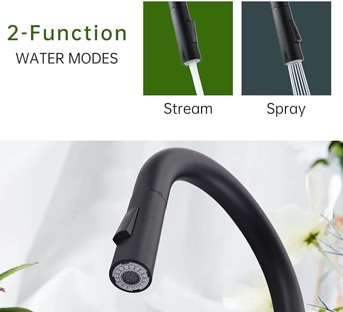 APPASO Black Kitchen Faucet with Soap Dispenser, Matte Black Kitchen Faucet with Pull Down Sprayer, 2-Mode Kitchen Sink Faucets, Modern Kitchen Faucet for RV/Bar Sink, Solid Stainless Steel