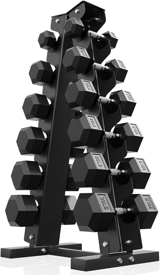 PAPABABE Hex Dumbbell Sets with Rack, 60-550lb Rubber Coated Dumbbell Weight Set and Storage Rack, Multiple Options Hand Weights for Strength Training-FlexoryFit