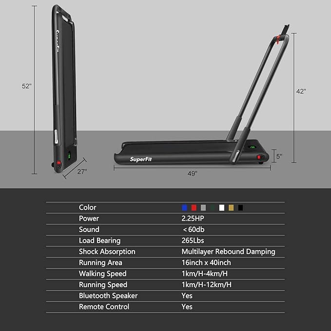 Goplus 2 in 1 Folding Treadmill, 2.25HP Under Desk Electric Superfit Treadmill, Installation-Free with APP Control, Remote Control, Bluetooth Speaker, LED Display, Walking for Home-FlexoryFit