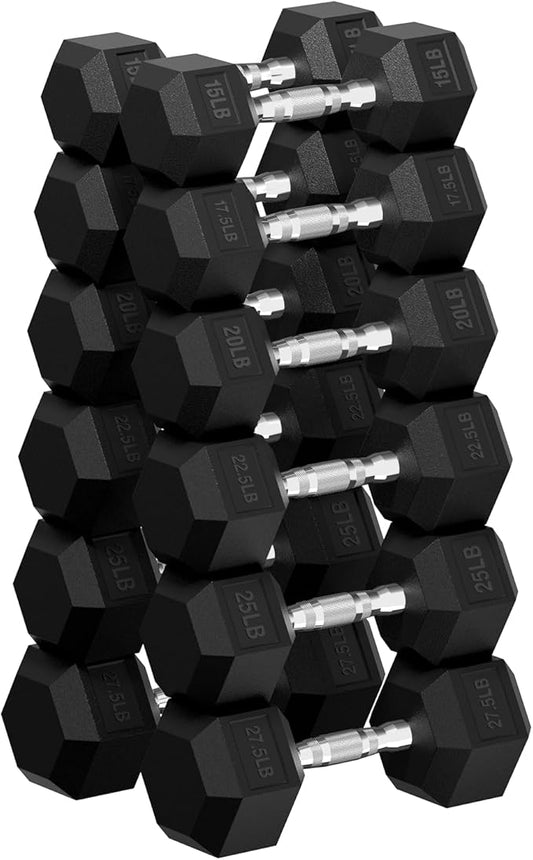 Hex Dumbbell Set, 30-480 lb Set Rubber Encased Exercise & Fitness Dumbbells, Weights Dumbbells Set, Hand Weight for Strength Training-FlexoryFit