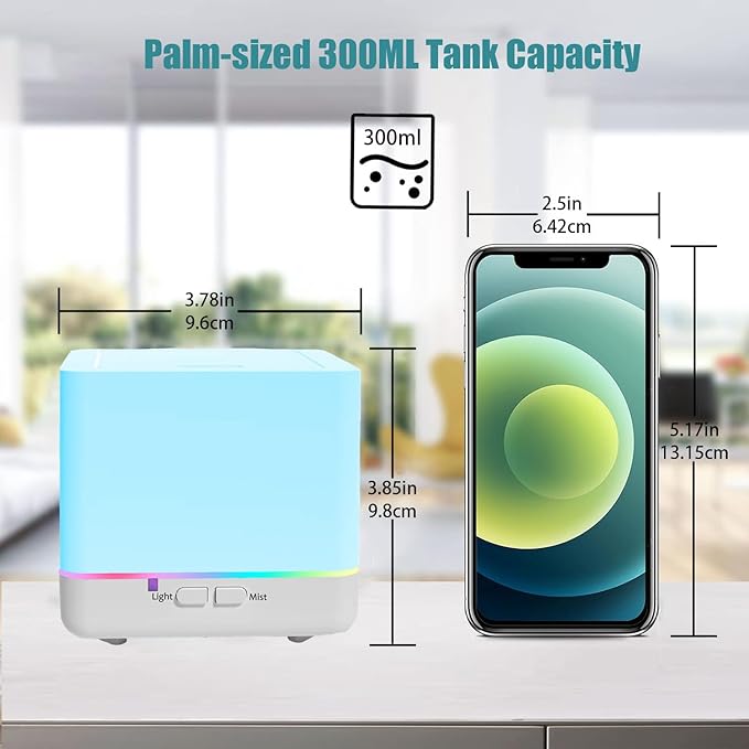 Essential Oil Diffuser 300ml White Cute Humidifier with Adjustable Mist Mode,Auto Off,7-Colors Night lignts 3 in 1 Portable Aroma Diffuser for Bedroom/Office/Home（2JY-Lavender/Orange）