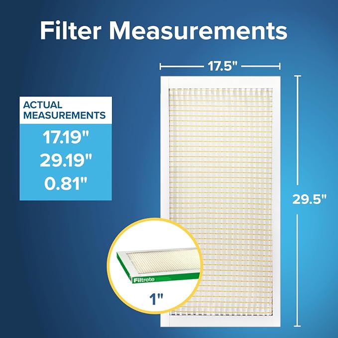 Filtrete 17.5x29x5x1 AC Furnace Air Filter, MERV 8, MPR 700, Tough on Pollen, Easy on Airflow, 3-Month Pleated 1-Inch Electrostatic Air Cleaning Filter, 4-Pack (Actual Size 17.19 x 29.19 x 0.81 in)