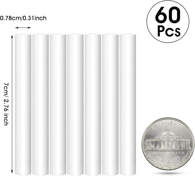60 Pieces 2.75 X 0.31 Inch Car Diffuser Sponges Refill Sticks Humidifier Filter Replacement Wick Absorbent Sponge Sticks for Mini Car Office Bedroom Humidifier Ultrasonic Aroma Diffuser