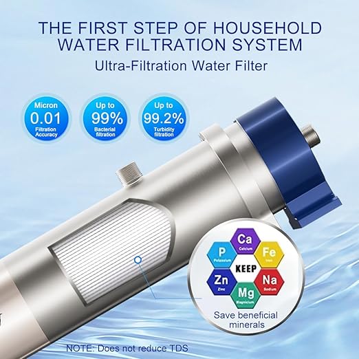 Whole House Water Filter System Removes 99.99% of Contaminants Larger Than 0.01μm, 8.81GPM / 52,834 GL, Ultrafiltration Whole House Water Filter with 3-5 Year Lifespan for Well & City Water- UF4
