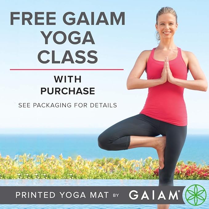 Gaiam Yoga Mat - Premium 5mm Print Thick Non Slip Exercise & Fitness Mat for All Types of Yoga, Pilates & Floor Workouts (68" x 24" x 5mm)-FlexoryFit