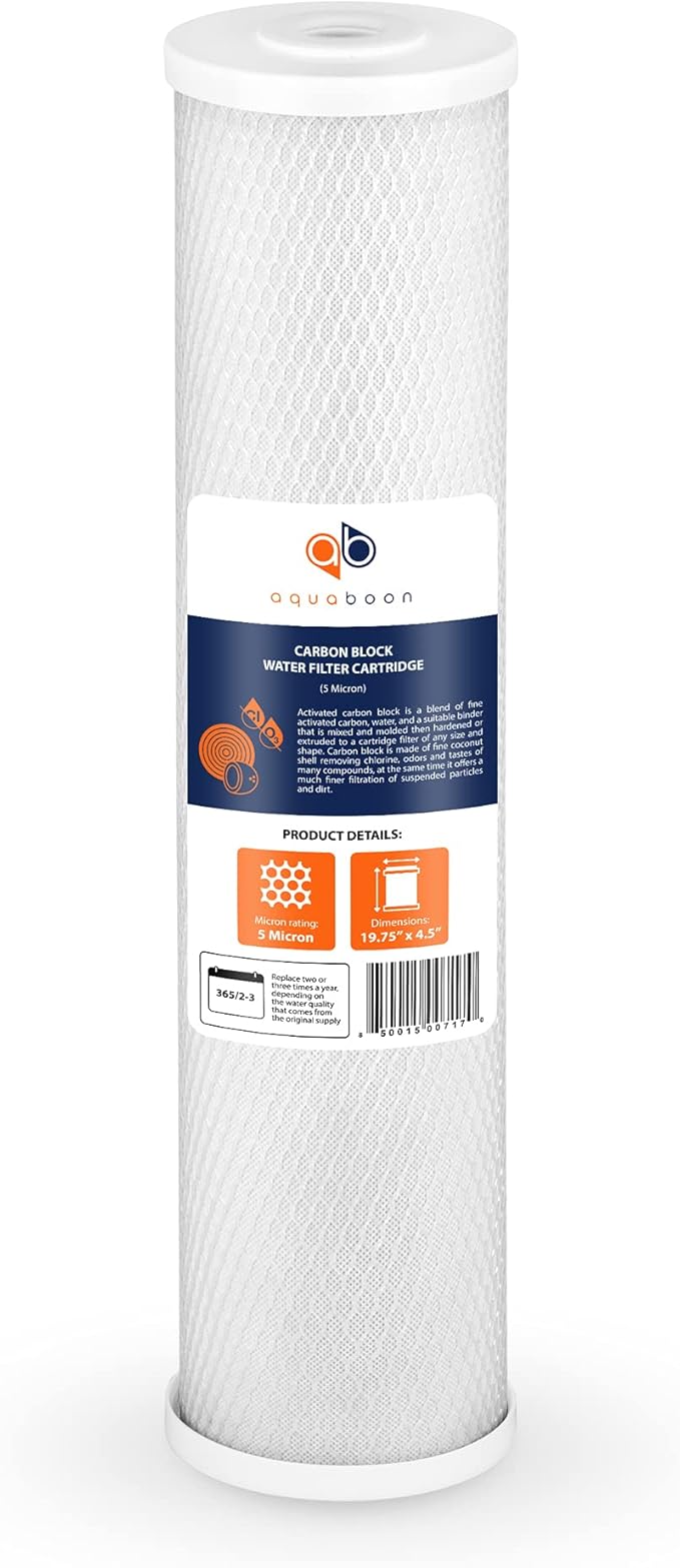 Aquaboon Carbon Water Filter Replacement - 5 Micron Water Filter 20 x 4.5 inch - Whole House CTO Carbon Block Water Filter Cartridge Compatible with FC25B, EPM-20BB, CB-BB-20, 155783-43, 2 Pack