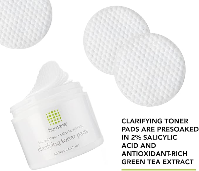 Humane Clarifying Toner Pads for Face - 2% BHA Liquid Salicylic Acid - Pore Minimizer and Facial Exfoliator - Gentle for All Skin Types - Removes Excess Oil, Dead Skin Cells, and Grime - 4 Ounce-FlexoryFit