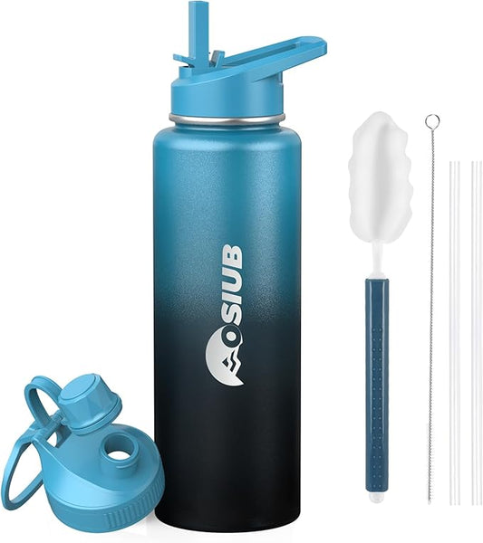 Insulated Water Bottle 40 oz, Triple Wall Vacuum Stainless Steel(Cold for 48 Hrs),Leak Proof & BPA-Free,Simple Modern Water Bottle with Drink-Through Lid & Flip Straw for Sports & Travel, Indigo-Black-FlexoryFit