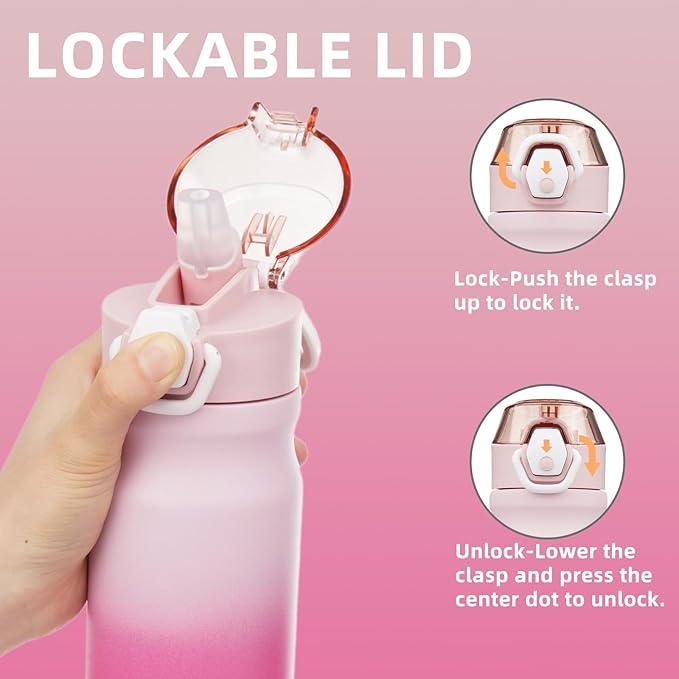 Insulated Water Bottle with Straw and Carry Loop,18 oz Stainless Steel Double Wall Vaccum Metal Water Flask with Leak-proof Lid,Cherry-FlexoryFit