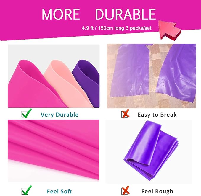 Therapy Flat Resistance Bands Set, Latex Free Flat Elastic Exercise Stretch Bands for Stretching, Flexibility, Pilates, Yoga, Ballet, Gymnastics, Rehab, Workout, Pink, Purple, Blue (3 Pack, 5 FT long)-FlexoryFit