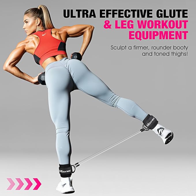 Ankle Resistance Bands with Cuffs, Ankle Bands for Working Out, Ankle Resistance Band for Leg, Booty Workout Equipment for Kickbacks Hip Fitness Training, Exercise Bands for Butt Lift Women-FlexoryFit