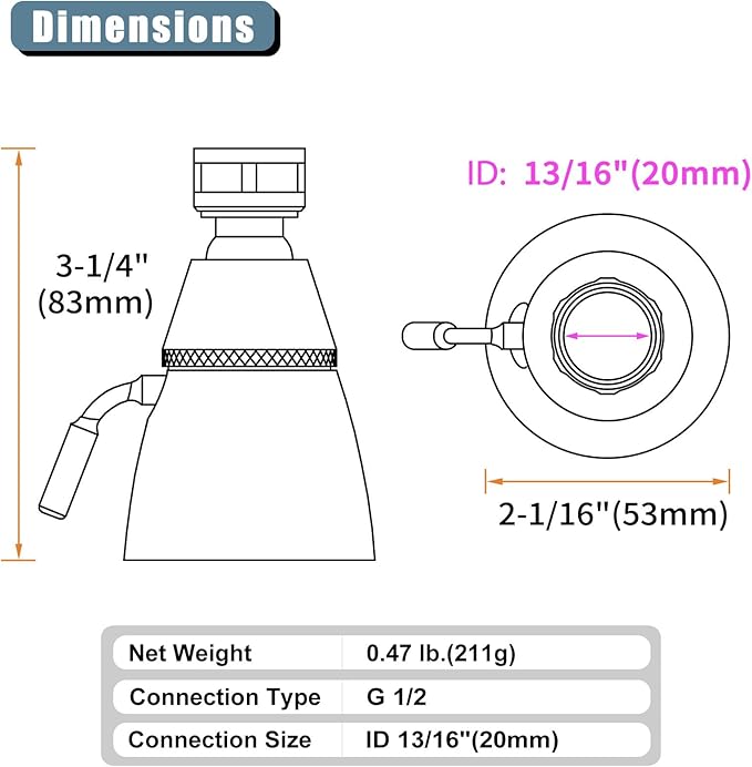 Angle Simple High Flow Shower Head, Brass Swivel Joint Adjustable Shower Sprayer, G 1/2, Chrome