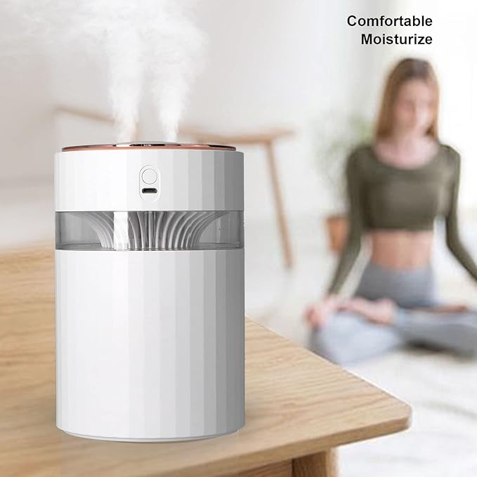 Humidifier Large Capacity Portable 900ml Mute Double Spray Design Desktop Humidifier for Car Office Desktop Pink (White)